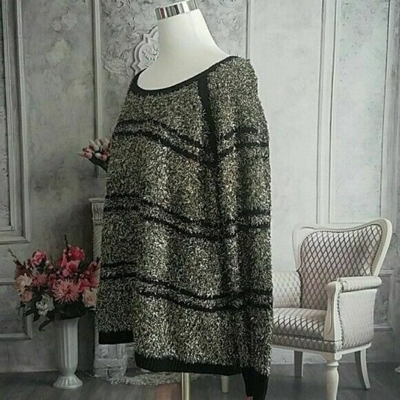RUBY Rd Black Silver Eyelash Long Sleeve Scoop Neck Sweater Plus Size 2X NWT - Picture 7 of 10